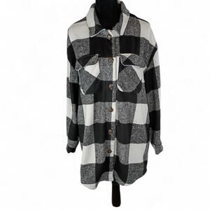 LOVE TREE Women's Warm Winter Coat Plaid Medium Polyester Gray Black White Cozy